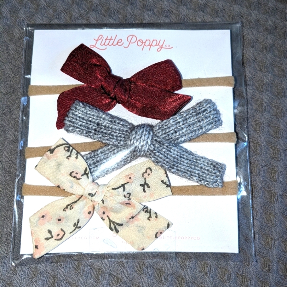 Little Poppy Hair Bows headband maroon, gray and cream floral NWT
